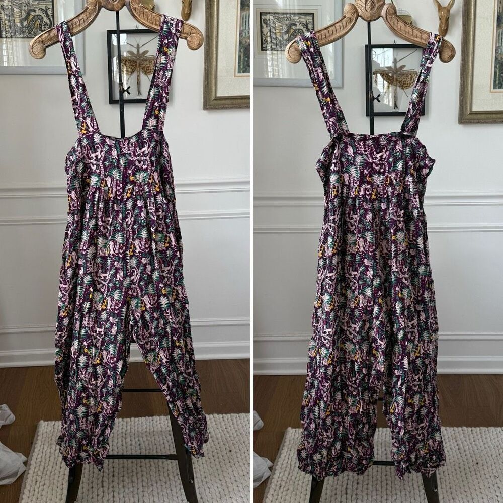 We Be Bop Purple Monkey Print Overalls Romper Jumpsuit OSFM